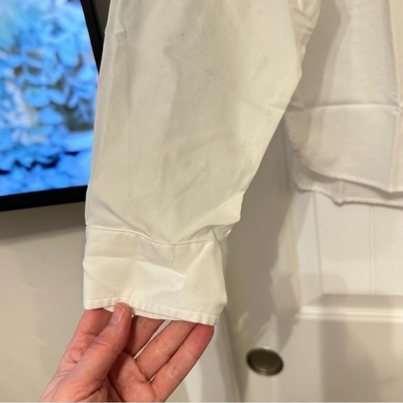 NWT Frank & Eileen Untuckable Stripe Pocket Button-Up Shirt, white, size M - Picture 5 of 11